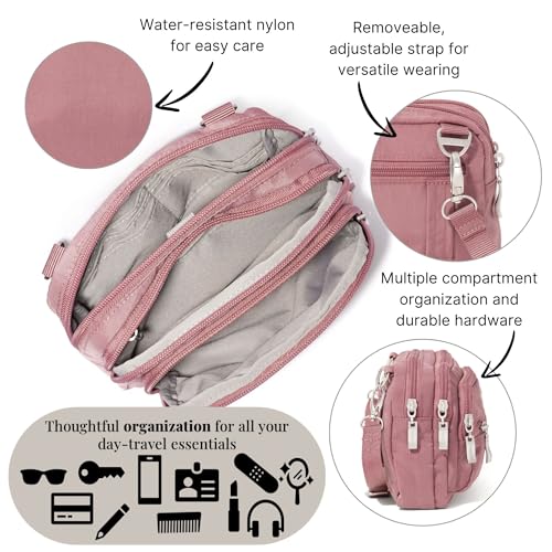Image of Baggallini Triple Zip Small Crossbody Bag for Women - Lightweight Convertible Fanny Pack Belt Bag