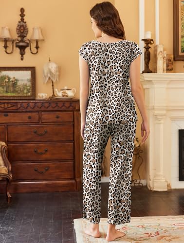 Image of Ekouaer Womens Pajama Sets Short Sleeve Sleepwear Tops and Long Pants V Neck Pjs 2 Piece Lounge Set with Pockets S-XXL