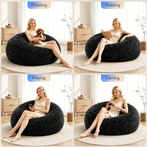Image of Memory Foam Bean Bag Chair for Adults, 4FT Black Shining