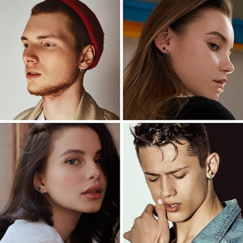 Fibo Steel Titanium Screw Back Earrings Small Hoop Earrings For Men Women Stainless Steel Hypoallergenic Stud Earrings Huggie Hoop Earrings Multicolor Earrings Piercing Jewelry Square Cz #TOP4