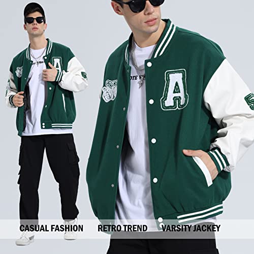 Image of Varsity Jacket Unisex Y2K Embroidered Letterman Bomber Jacket Casual Baseball Jackets