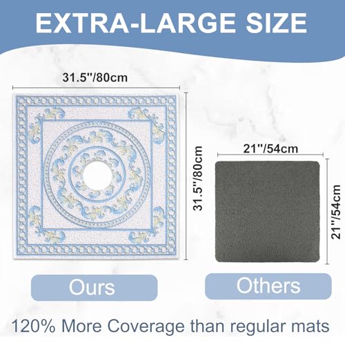 Image of Square Shower Mat Non Slip: 32x32 Inch Extra Large Shower Mats with Drain Hole in Middle -Anti Slip Shower Mats for Inside Shower -Loofah Shower Floor Mat Bath Mat for Shower Stall Bathtub Elderly