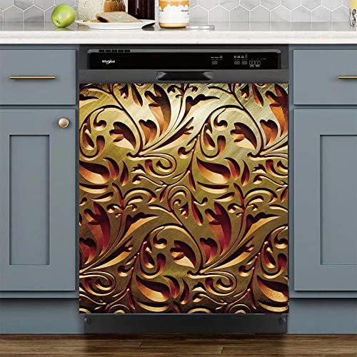 Greture Kitchen Gold Pattern Dishwasher Magnet Decorative Cover Sticker, Magnetic Fridge Cover Sticker, Kitchen Cabinet Door Magnet Sticker.(Magnetic 23x26 Inch)…