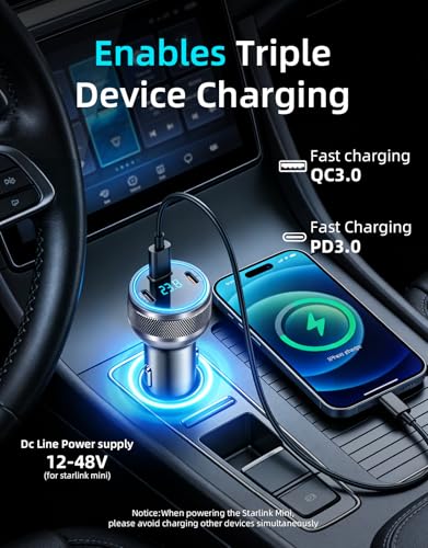 Image of Starlink Mini Cable, 4-in-1 Starlink Mini Car Charger DC Power Cable + 12V-24V Cigarette Lighter Adapter with Digital Display, USB-C PD 45W and Dual USB-A 35W Ports for Cars, Suitable for Cars (10FT)