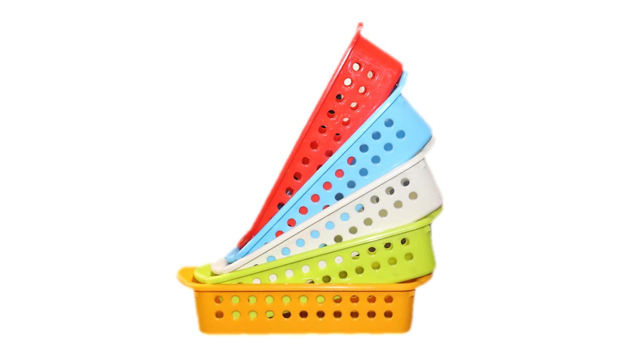 K2 Khushi Traders Multi Purpose Plastic Small Size Storage Basket (25 x 8 x 5 cm, Assorted Colour) -Combo of 5