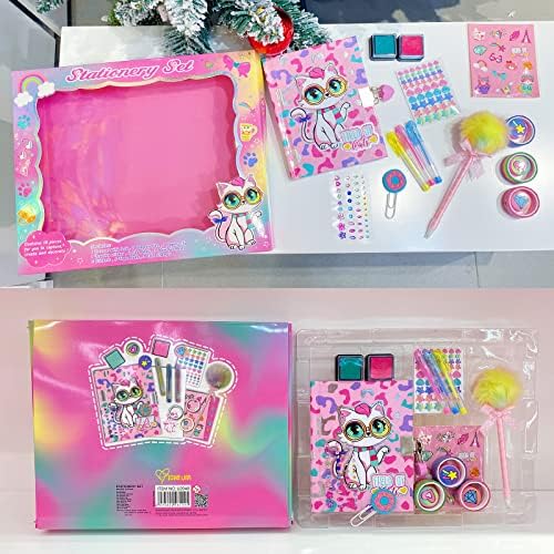 Cat Diary for Girls with Lock and Keys, Cat Stationery Set with Diary, Stamps, Stickers, Pens, Unicorn Journal Notebook Birthday Gift for Girls Kids Ages 4-12 7 51d+2qVDdkL. AC