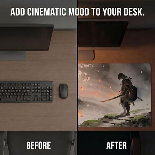 Image of AILKIN Large Anime Gaming Mouse Pad for PC & Laptop, Extended Desk Mat with Samurai Artwork, Non-Slip Mouse Pad for Wireless Mouse & Desk Accessories