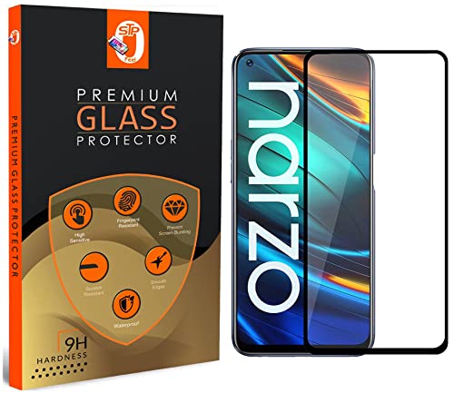 Image of STP FEEL� Tempered Glass Screen Protector Compatible for Realme Narzo 20 pro | Bubble-Free, Anti-Scratch Full Protection Durable Tempered Glass - Black, Pack of 1
