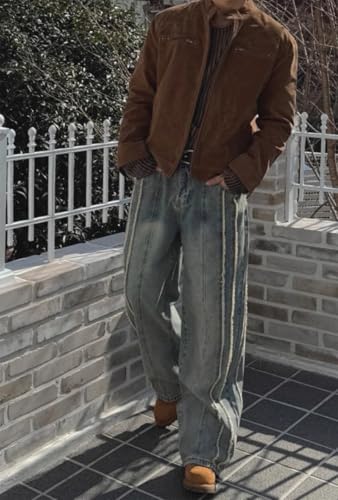 Mens Baggy Jeans Fringe Frayed Edges Jeans Wide Leg Vintage Pant Y2k Street Rock Style Washed Patchwork Skater Denim Pants4