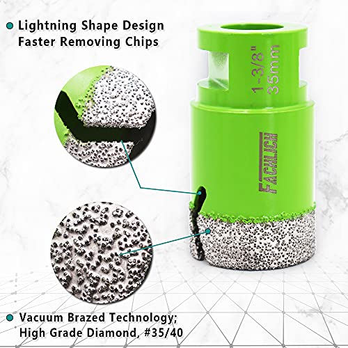 Image of Diamond Core Drill Bits 1-3 /8 inch 35mm 5 /8-11 Thread Plus Adapter 5 /8 inch-11 Male to 3 /8 inch Hex Shank,Tile Hole Saws for Porcelain Tile,Granite,Marble,Concrete,Masonry