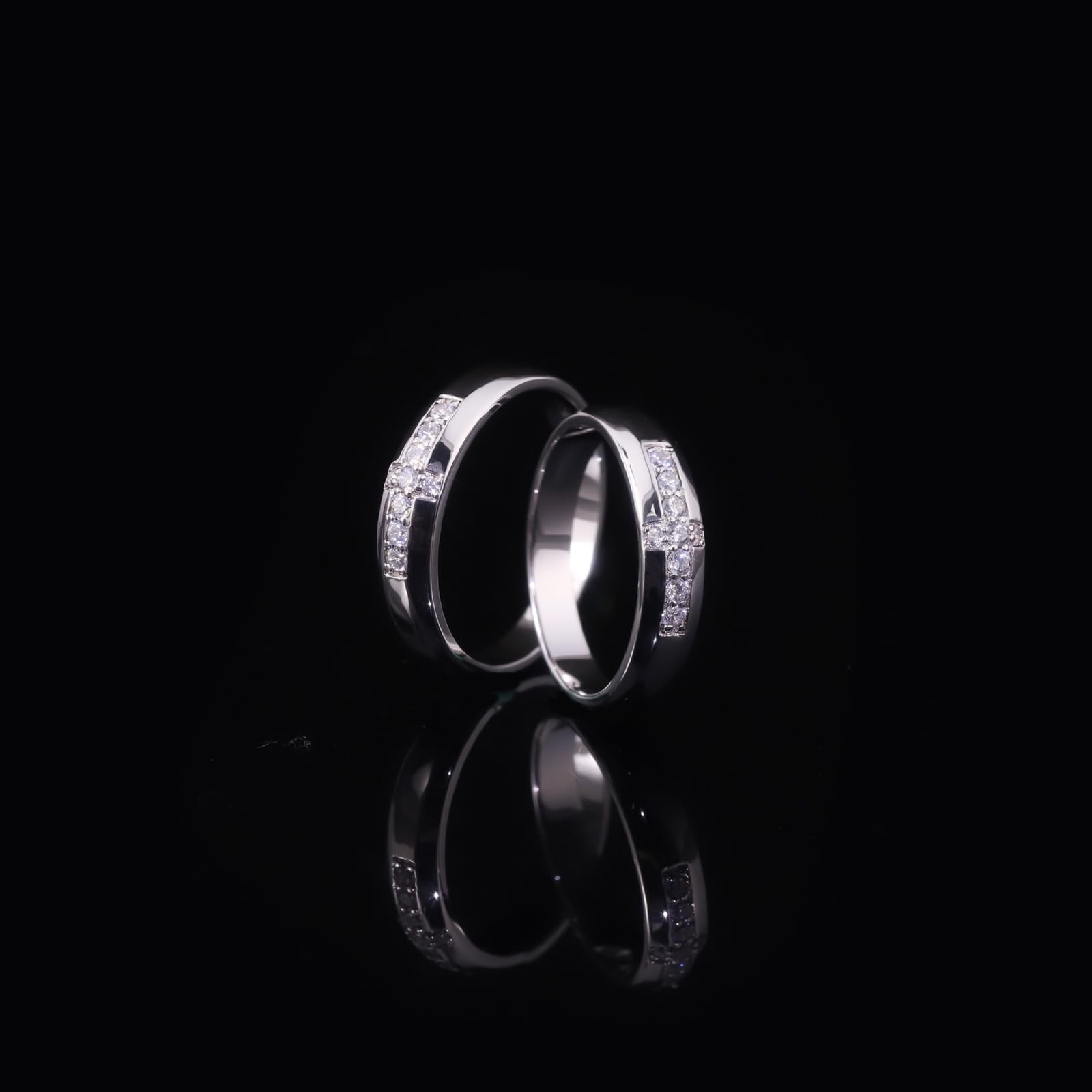 Pierścionki dla par, pierścionek 2 szt. zestaw krzyż z Moissanite Platinum 950| WQ 1/2 MT 1/2