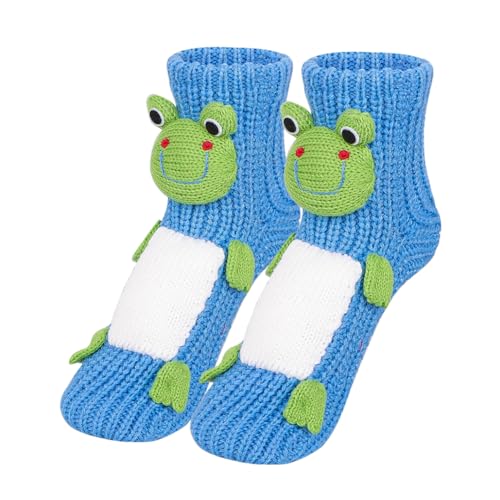 HAOZAIKEJI Women Animal Floor Socks Girl Cartoon Calf Socks Penguin Dog Xmas Slipper Sock Non-Slip Warm Crew Sock Knit Indoor