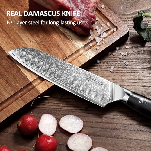 Image of PAUDIN Damascus Knife Set 3 PCS, Japanese VG10 Steel Core, Ultra Sharp Chef Knife Set, Full Tang G10 Handle, Damascus Kitchen Knives