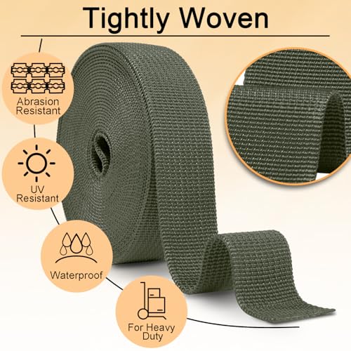 Image of CooBigo 12 Yards Webbing 1 inch & 1.5 inch & 2 inch Polypropylene Webbing Strap 1 Inch 1.5 Inch 2 Inch Wide Webbing Strapping for Bags /Lawn Chair /Pool Solar Cover DIY Crafting