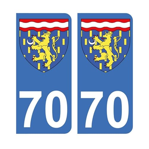 Autocollant 70 avec Blason département de la Haute-Saône Plaque immatriculation