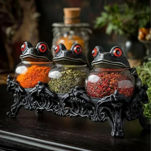 Elegantes recipientes de especias cerámicos con tapas de rana 7