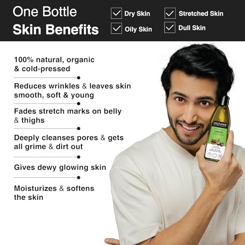 Image of Soulflower Organic Castor Hair Oil 225ml | Cold-Pressed & Clinically Proven for Hair Growth | Stronger Hair, Skin Hydration & Nail Care | 100% Pure & Natural | No Mineral Oil or Parabens