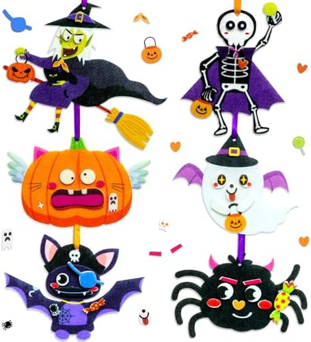 Isisyu Halloween Basteln für Kinder, 12 Stück Halloween Bastelset Kürbis Geist Hexe Fledermaus Spinne Skelett mit Selbstklebenden zum Basteln Kreative Kunsthandwerk Bastelhandwerk