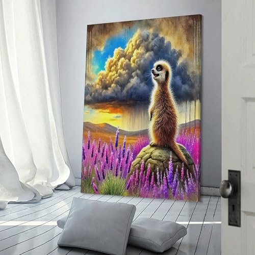 Impression sur toile meerkat murale lavande affiche grand format 60x90cm pour maison