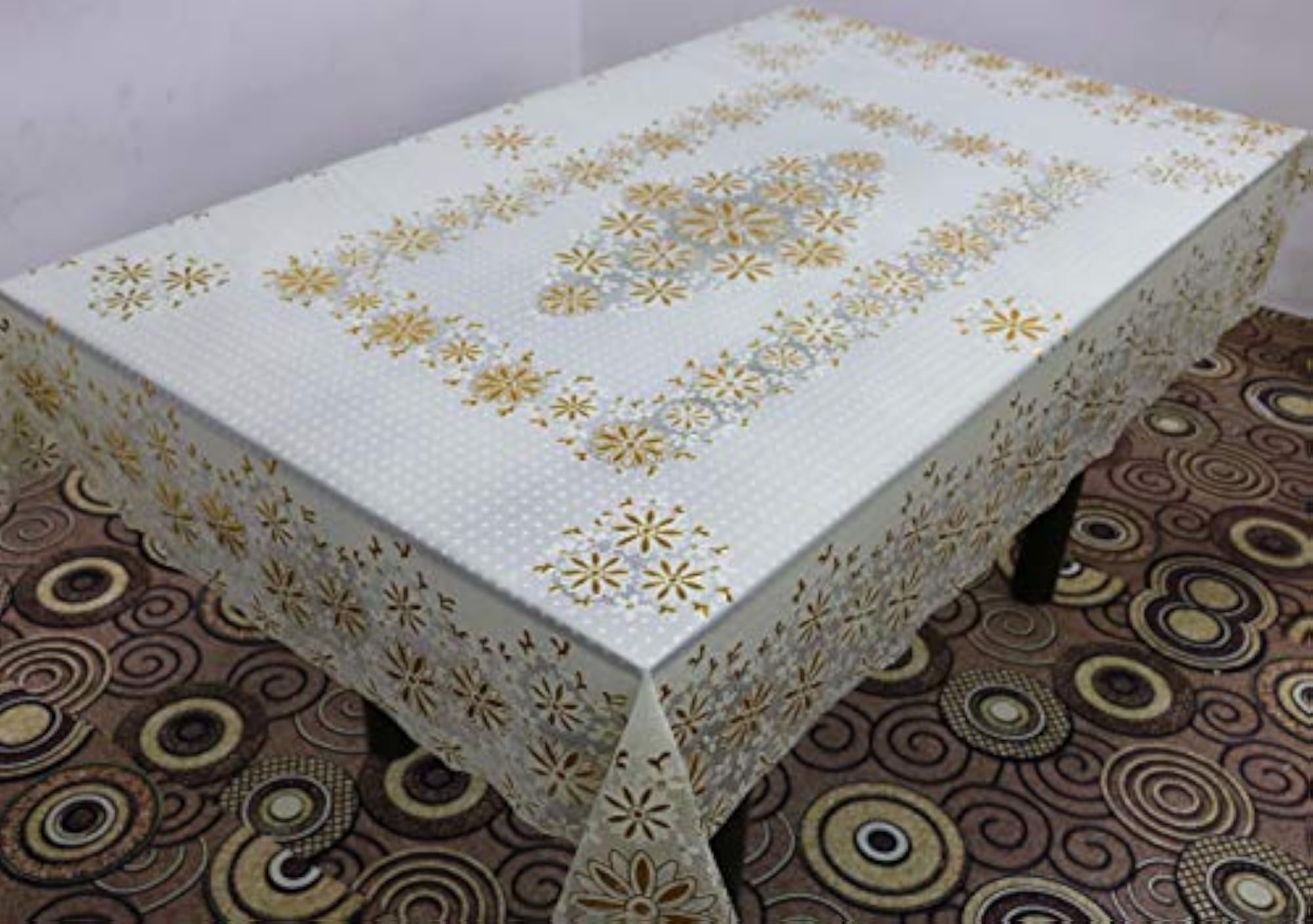 Golden Designer 6 Seater Dining Table Cover, Elegant Protection