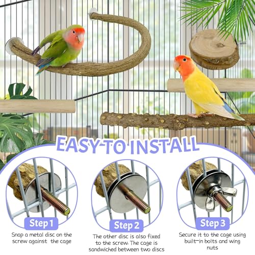 Image of PINVNBY 6 PCS Natural Bird Perches Wooden Parrot Perch Sets Bird Perches for Cage Parakeet Platform Hammock Paw Grinding Fork Chewing Stick for Budgies Conures Finches Cockatiels Lovebirds