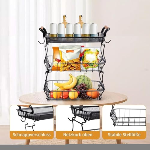 Frutero de 3 niveles: cesta de alambre para encimera de cocina y despensa rústica 6
