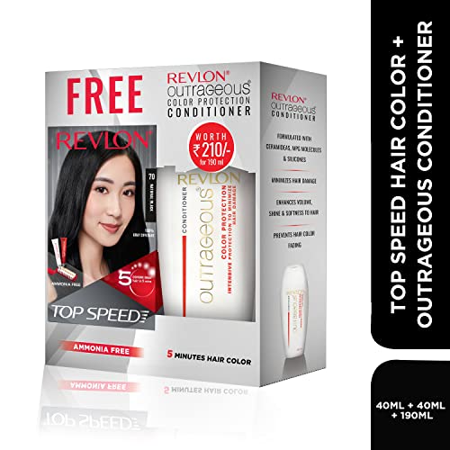 Image of REVLON Top Speed Hair Color For Woman - Natural Black 70 (with Outrageous Conditioner 190 ml) (3S10978E16463670)