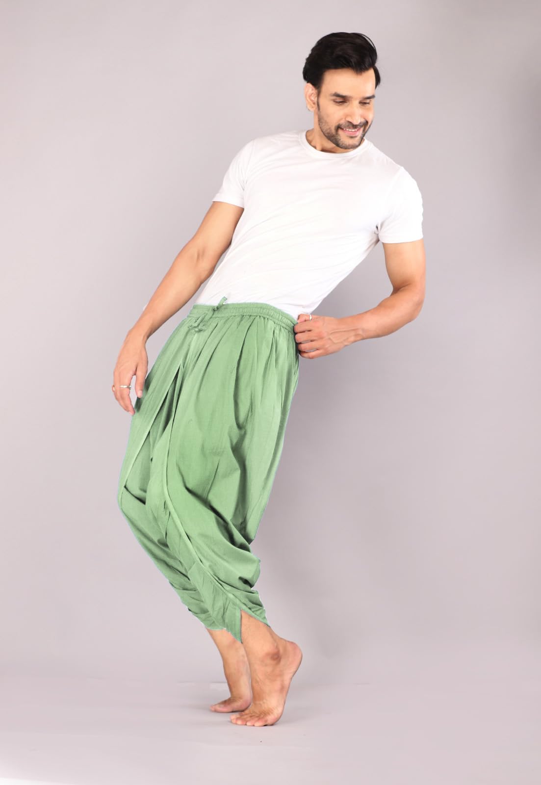 Urali® Men's Solid 100% Cotton Dhoti Pants (Tea Green, L) - D110