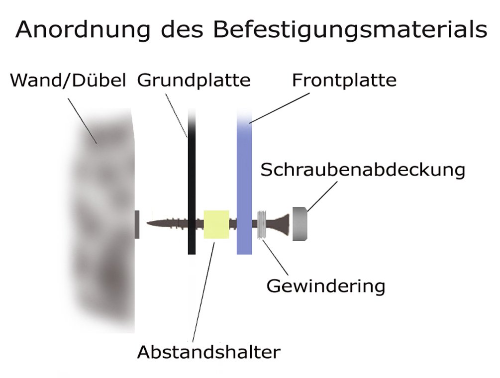 Modernes Namensschild/Türschild D1 made by GravUp mit Hausnummer : Gravur nach Wunsch - Aluminium im Edelstahloptik Acrylglas. + 4er Set Edelstahl V2A Zierkappen + Gewinderingen.