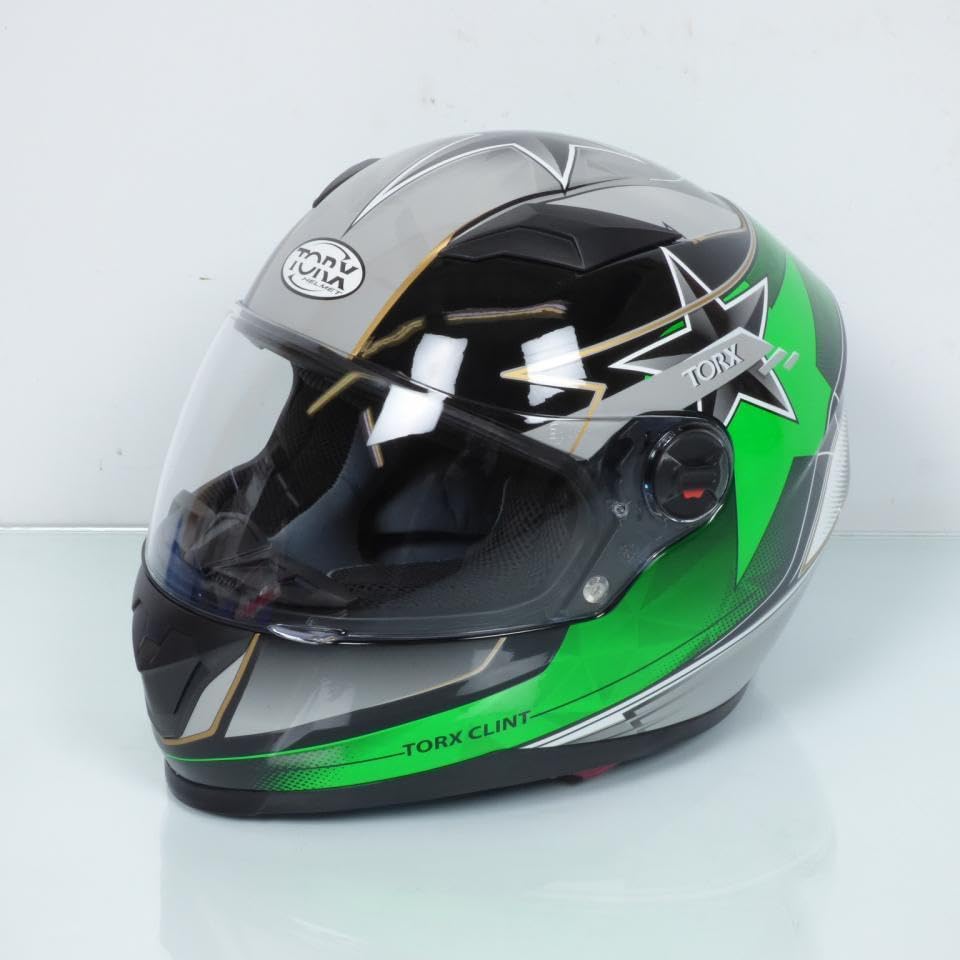 Casque moto route intégral Torx Clint vert pilote taille XS sun visor écran solaire