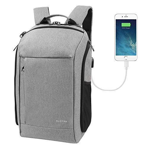 Preisvergleich Produktbild SLOTRA Business Rucksack 25L Flugzugelassen Kabine Grau USB-Ladeanschluss Handgepäckstück Diebstahlschutz Kamere Ordnung Laptopfach Backpack 15,6 Zoll