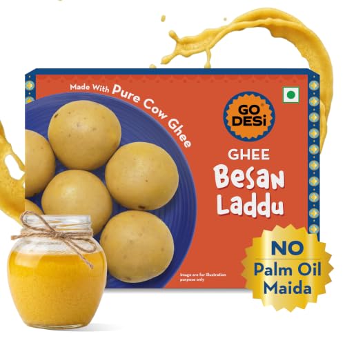 Image of GO DESi Ghee Besan Laddu - 180 /150 grams | Made with Pure Cow Ghee | No Palm Oil or Maida | Sweets |