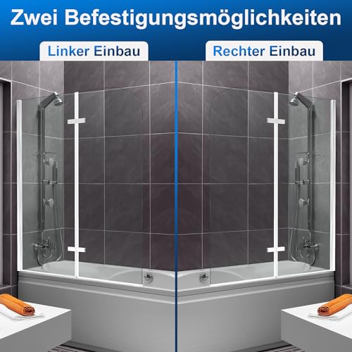 Jiubiaz Duschwand für Badewanne 100x140cm, 2 Teilige Faltbare Glas Duschtrennwand aus 6mm Sicherheitsglas (EGS), Badewannenaufsatz, Silber Transparent