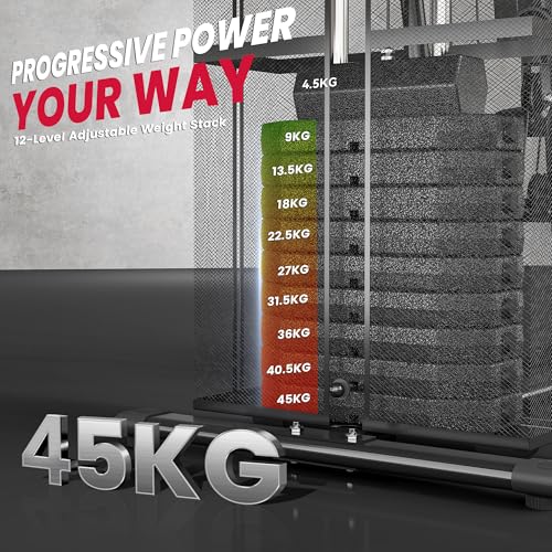 HOMCOM Multi-Exercise Gym Workout Station, 45Kg Weight Stack Training System, Full Body Fitness for Home Gym, Black - Image 4