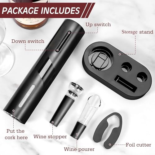 Image of PEIPU Electric Wine Opener Set, Rechargeable 6-in-1 Wine Gifts for Wine Lovers with Storage Base, Foil Cutter, Wine Aerator Pourer & Vacuum Stoppers (Ink Black)