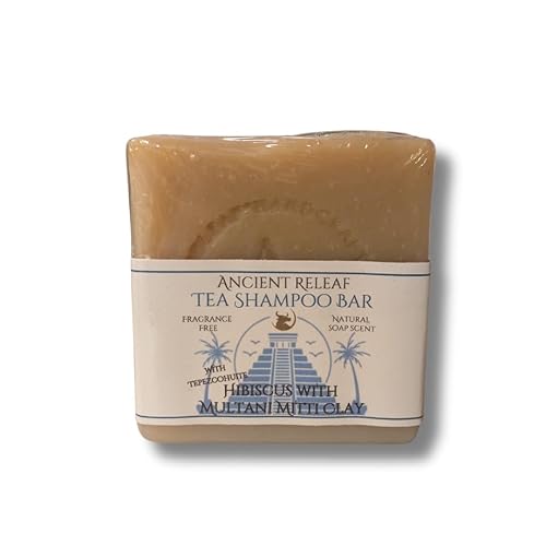 Barra de champú de té de hibisco, con Multani Mitti, Tepezcohuite y sebo, sin fragancia, equilibrante, nutritiva, fortalecedora. Barra de champú de