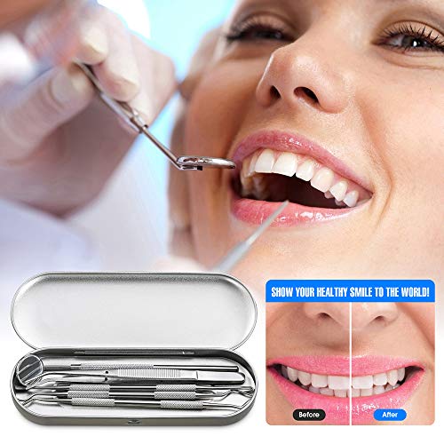 Dental Tools, 5 Pcs Professional Teeth Cleaning Tools Stainless Steel Stainless Steel Dental Scaler, Mouth Mirror, Tarter Scraper, Tooth Pick, Tweezers, for Personal & Pet Oral Care Use - Thumbnail 2