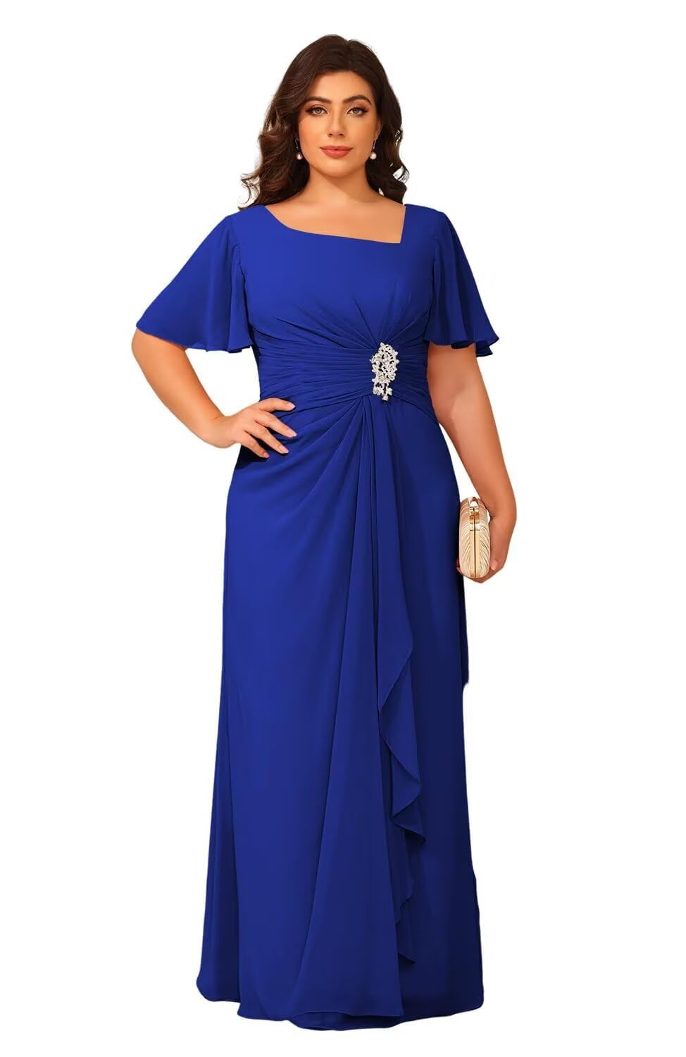 vintys Women's Chiffon Mother of The Bride Dresses with Sleeves V Neck A Line Formal Evening Dress VS164N