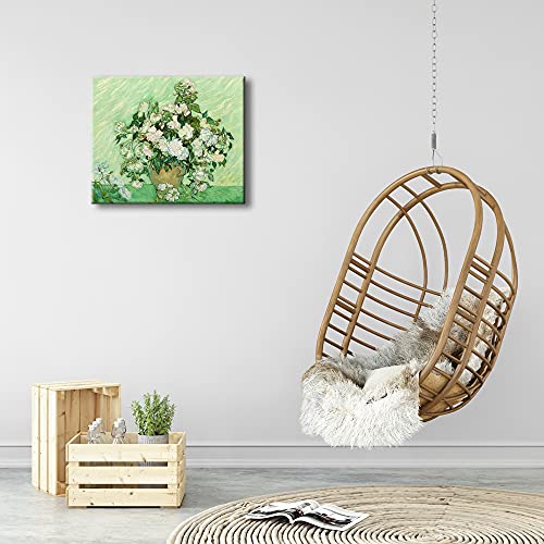 Wieco Art Large Vase With Pink Roses By Van Gogh Famous Oil Paintings Artwork Modern Stretched And Framed Canvas Prints Floral Pictures On Canvas Wall Art For Living Room Bedroom Home Decorations #TOP16