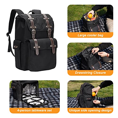 Picnic Backpack For 4 Person With Blanket And Cooler Bag, All-In-One Portable Picnic Bag With Cutlery Set, Picnic Basket Set With Wine Pouch, Perfect For Camping, Beach And Wedding Gift #TOP2