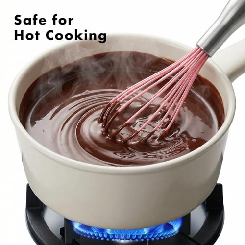 Image of OYV 10-Inch Pink Silicone Whisk, Heat Resistant 480F Kitchen Whisk with Stainless Steel Ergonomic Handle, Non-Scratch for Nonstick Cookware, Dishwasher Safe, Perfect for Blending, Cooking & Beating