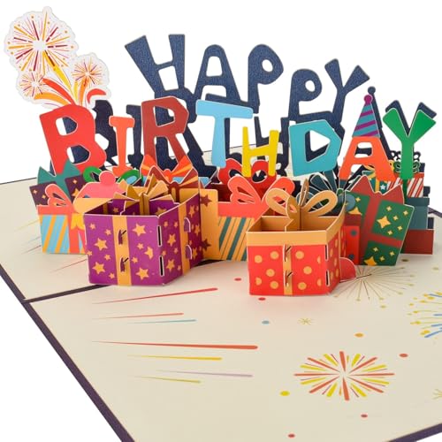 AIBAOBAO Tarjeta Felicitacion Cumpleaños 3D, Pop up Tarjetas Cumpleaños con Happy Birthday Caja, Creativa Emergente para Familia, Niño, San Valentín, Amigo, Novias, Aniversario, Día de la Madre