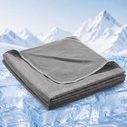 Queen Size Cooling Blanket for Hot Sleepers - Lightweight Breathable Cool Cold Blanket - Keep Cool for Night Sweats, Soft Thin Summer Blankets for Bed Couch Sofa, (Dark Gray, 90'x90')