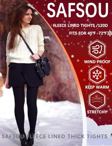 Fleece Lined Tights for Women, 120D Black Winter Opaque Warm Tights With Control Top3