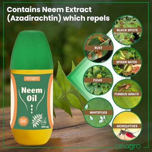 Image of Cinagro Cold Pressed Neem Oil Concentrate (500ml, Makes 120 Litre Spray) Organic, Water-Soluble, Plant Protector, Removes Mealybugs, Fungus & Insect Control for All Plants, Indoor & Outdoor Garden Use