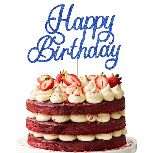 BEISHIDA 1 Pack Happy Birthday Cake Topper Blue Glitter Cake Decoration 15th 16th 18th 30th Birthday Cake Decoration for men women Party Supplies