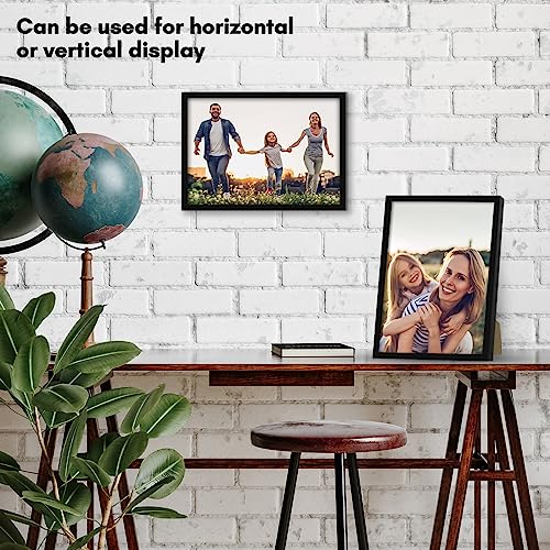 Americanflat 7x10 Picture Frame with Shatter-Resistant Glass - Streamline Collection - Thin Border Photo Frame for Tabletop and Wall Display - Hanging Hardware and Easel Stand Included - Black