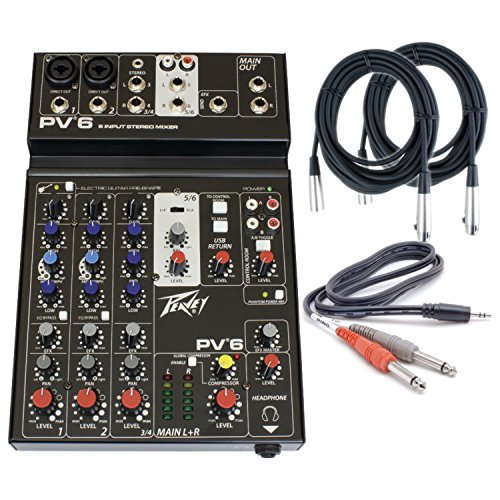 Peavey PV 6 4-channel Mixer w/ 3 Cables