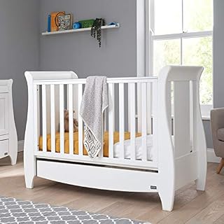 Tutti Bambini Katie Space Saver Sleigh Cot Bed With Under Bed Drawer - 120 X 60cm Converts To Junior/Toddler Bed (White) 3 Positions