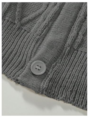 OYOANGLE Men's Button Down Collared Neck Cable Knitted Sweater Short Sleeve Solid Casual Sweaters Top4